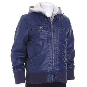 Girl's Therapy Faux Leather Jacket w/ Hood Navy Size Small (7/8) New